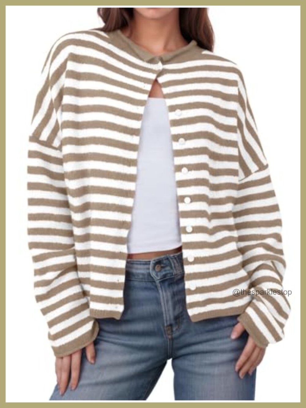 Womens Striped Button Down Knit Cardigan Long Sleeve Loose Fit Sweater